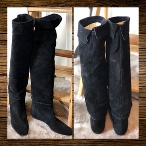 NIB WOMEN'S DELMAN OVER THE KNEE BLACK SUEDE BOOTS SIZE 8 MADE IN SPAIN